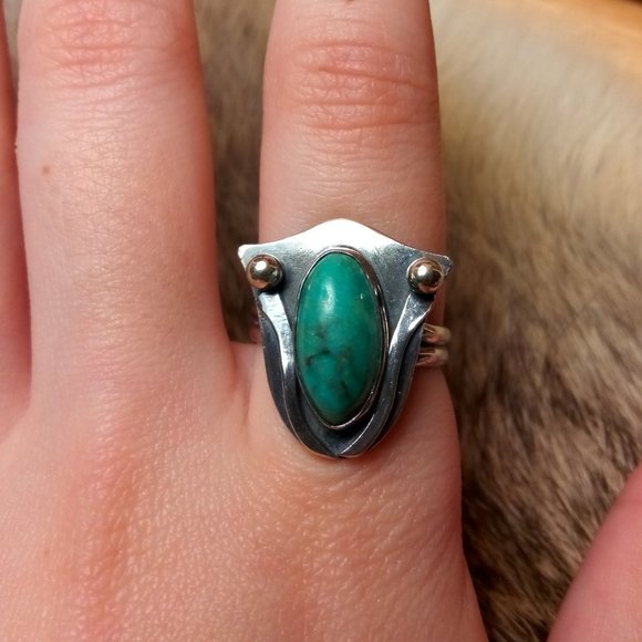 Abstract sterling silver turquoise abstract ring - Picture 2 of 3
